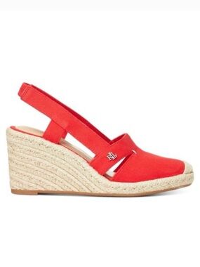 Ralph Lauren Red Canvas Espadrille Wedge with RL Logo